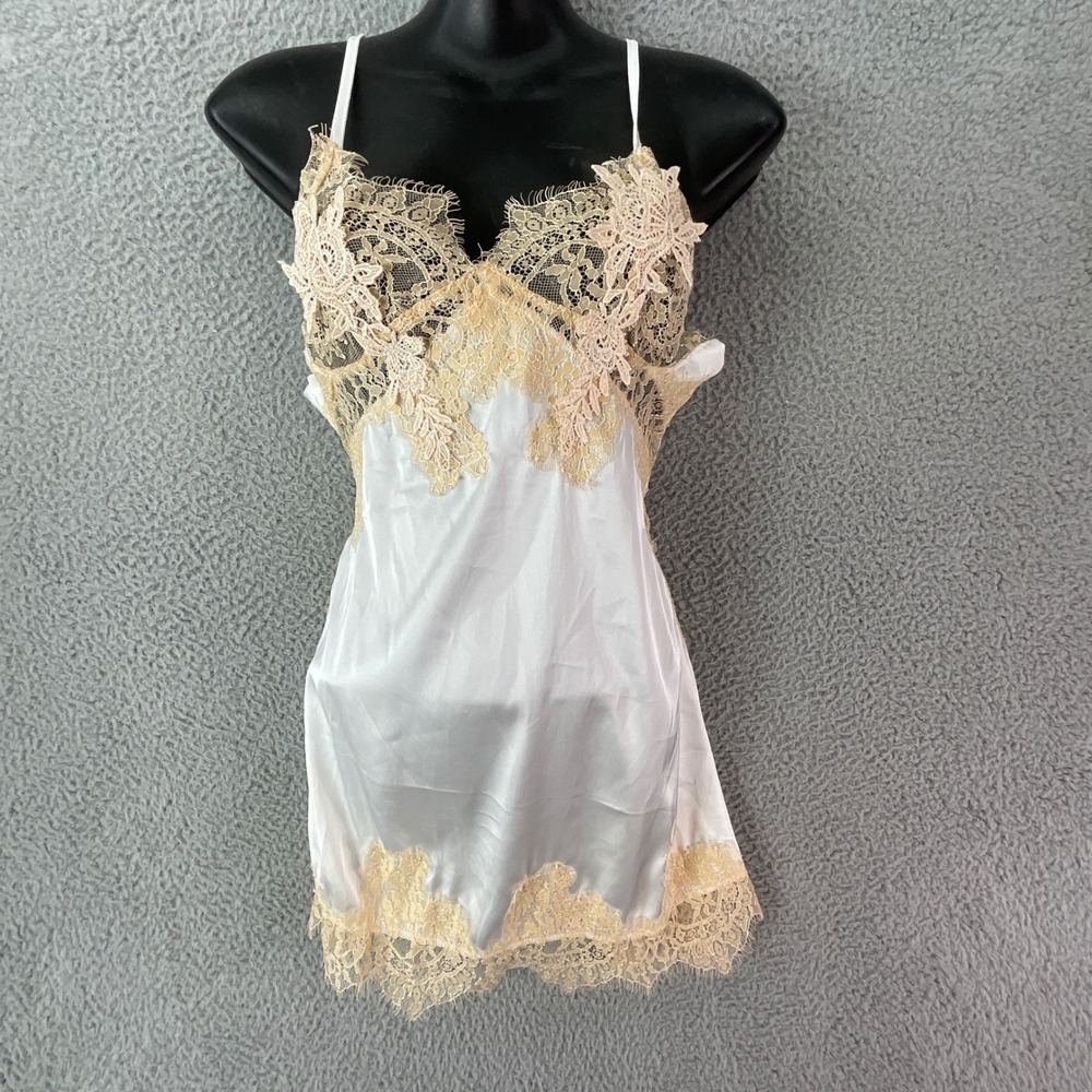 Unbranded Satin Lace Chemise Womens Small White‎ Excellent Open Back Nightgown